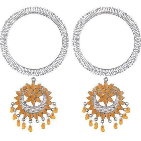 MS Fashion India Silver Bangles With Orange Design Hangings