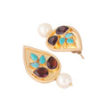 Nuyug 22K Gold Plated Faux Turquoise Stone Studded Contemporary Petal Shaped Pearl Drop Stud Earrings - Distacart
