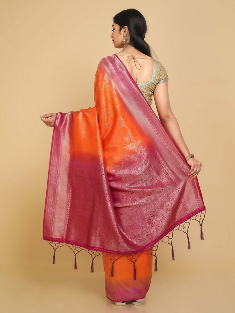 Kalamandir Ethnic Motifs Orange Silk Blend Saree
