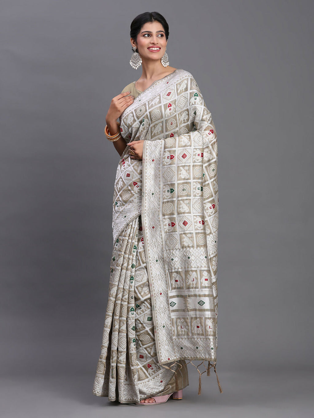 Shree Shyam Fashion Linen Cotton Beige Saree - Distacart