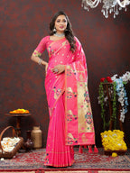 Lorenvalley Fashion Peach Soft Paithani Silk Woven Design Gold Zari Meenakari Weaving Saree