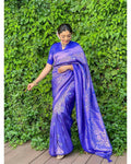 DEIANA'S Beautiful Designer Golden zari Soft Lichi Silk Saree - Royal Blue