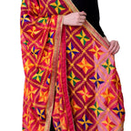 SWI Stylish Women's Embroidered Phulkari Chiffon Magenta Dupatta