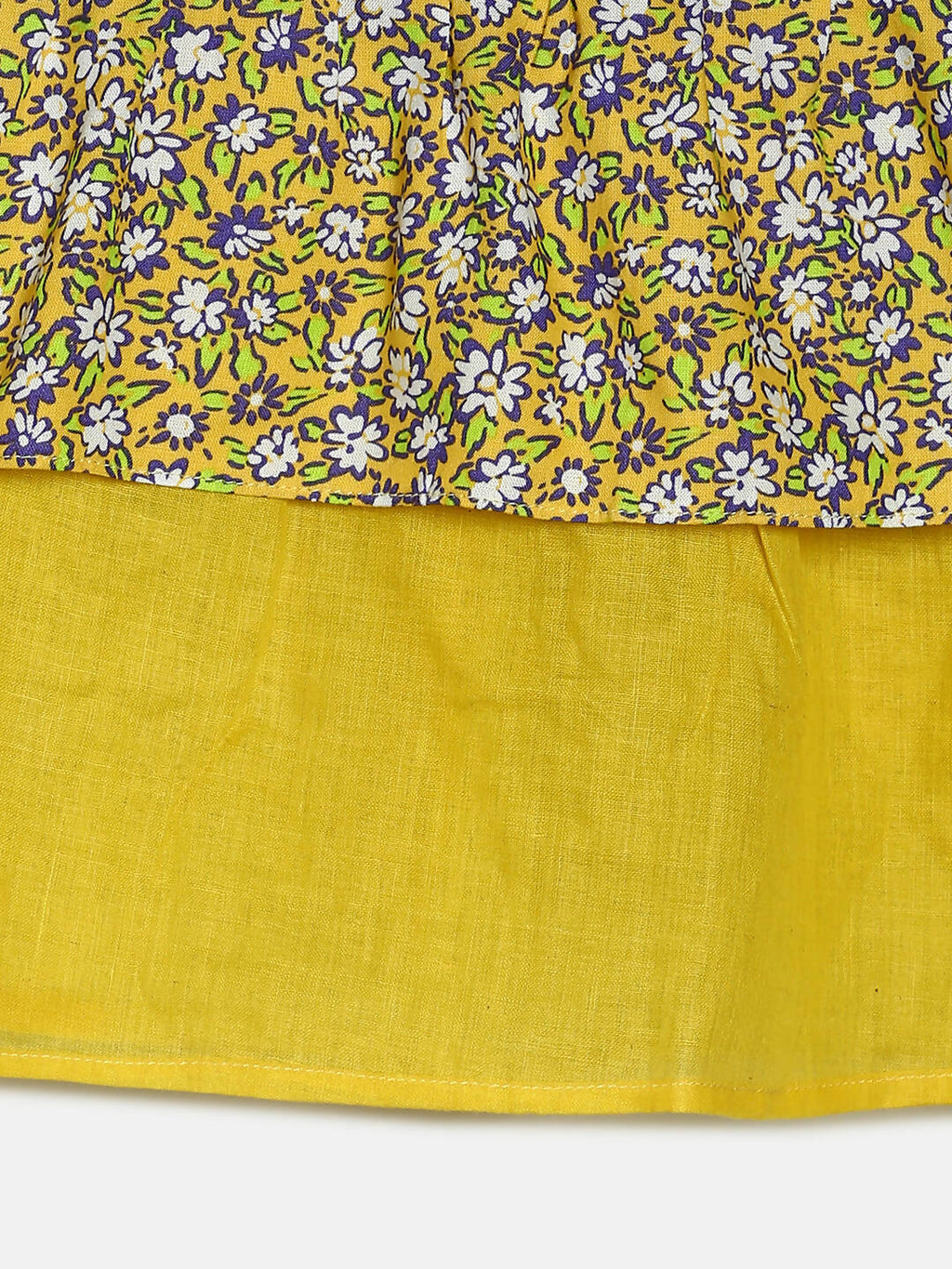 Manet Girls Cotton Frill Sleeve Frock Flower Print - Mustard Yellow