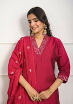 Festive Wear Ethnic Red Viscose chanderi Stitched Suit With Dupatta - Nisha
