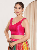Joban Fashion Dark Pink Mulberry Silk Padded Blouse With Round Neck Sleeveless - Distacart
