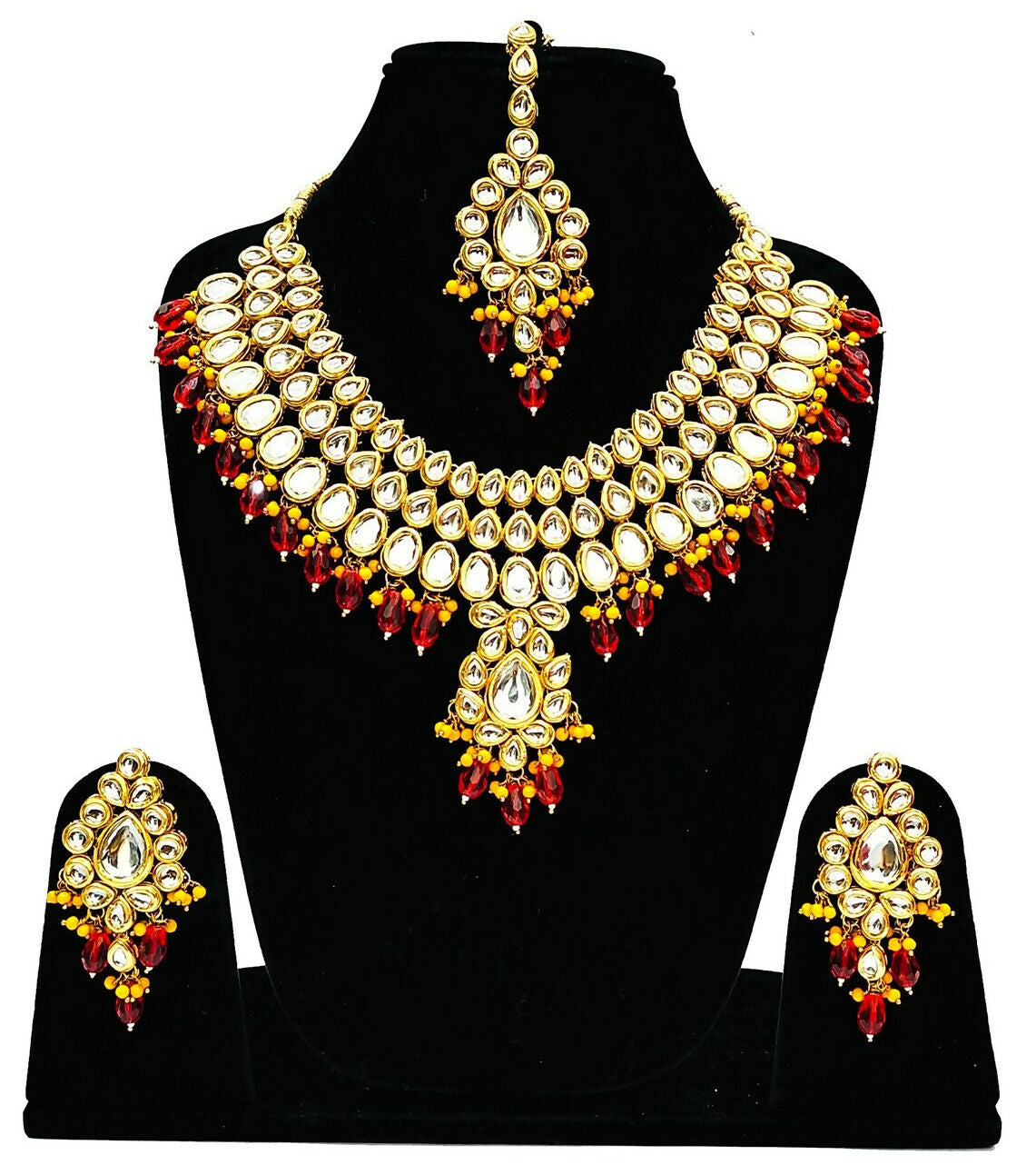 Joban Fashion Hand Made High Quality Gold Plated Base Metal Alloy Kundan Stone Studded Kundan Jewellery Set