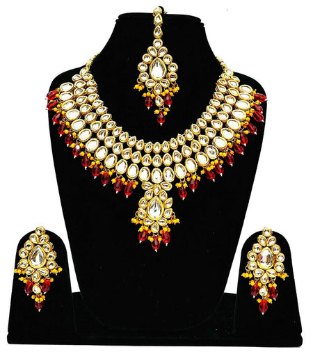 Joban Fashion Hand Made High Quality Gold Plated Base Metal Alloy Kundan Stone Studded Kundan Jewellery Set