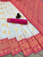 DEIANA'S Beautiful Designer Golden zari Soft Lichi Silk Saree - White