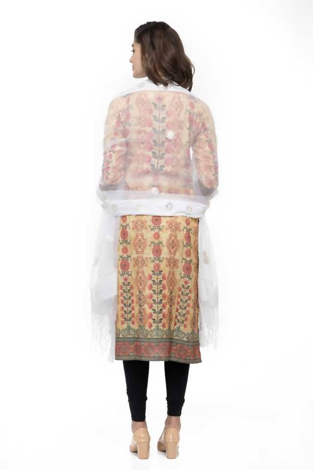 Mominos Fashion White Orgenza Gota Flower Dupatta