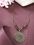 NVR Women's Gold-Polished Floral Shape Pendant with Chain