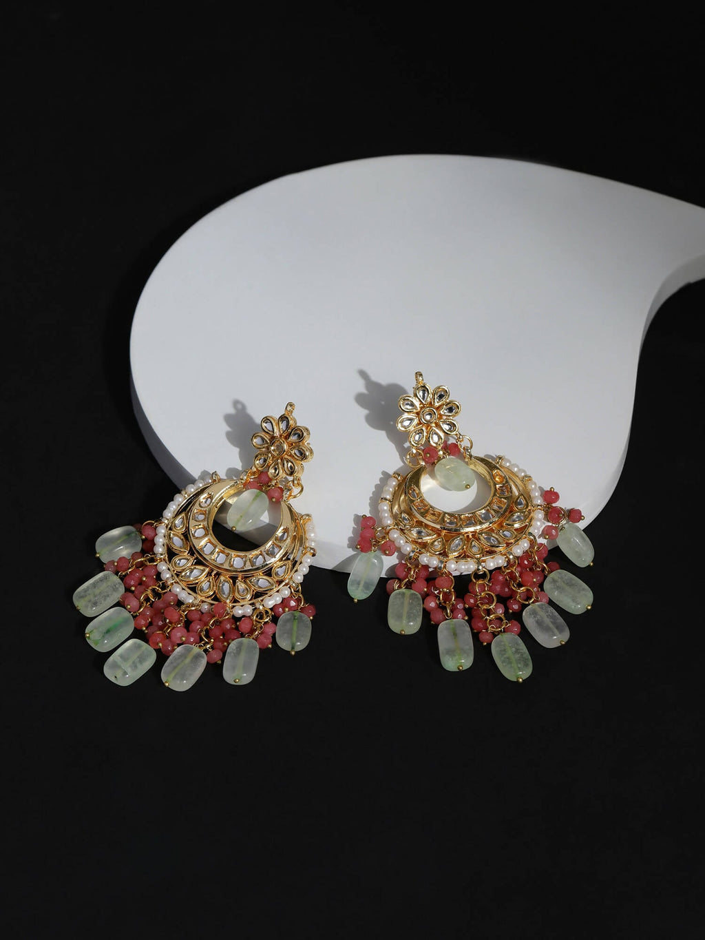 Gold-Toned Red Contemporary Gold-Plated Chandbalis Earrings - Ruby Raang - Distacart