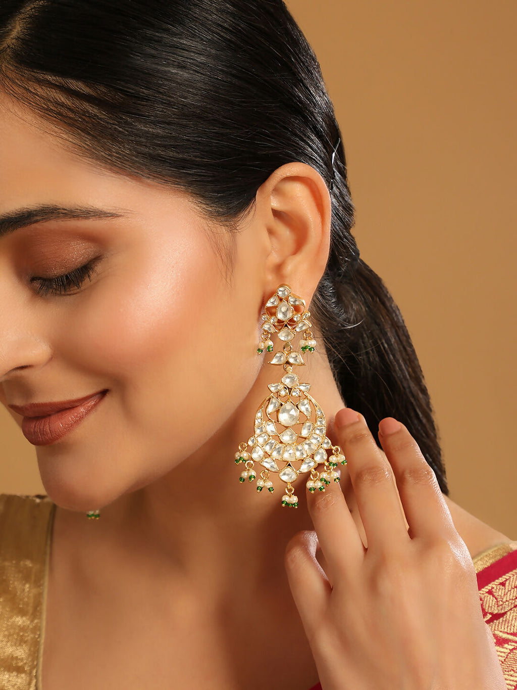 Nuyug 22K Gold Plated Chandbali Stone Drop Kundan Earrings - Distacart