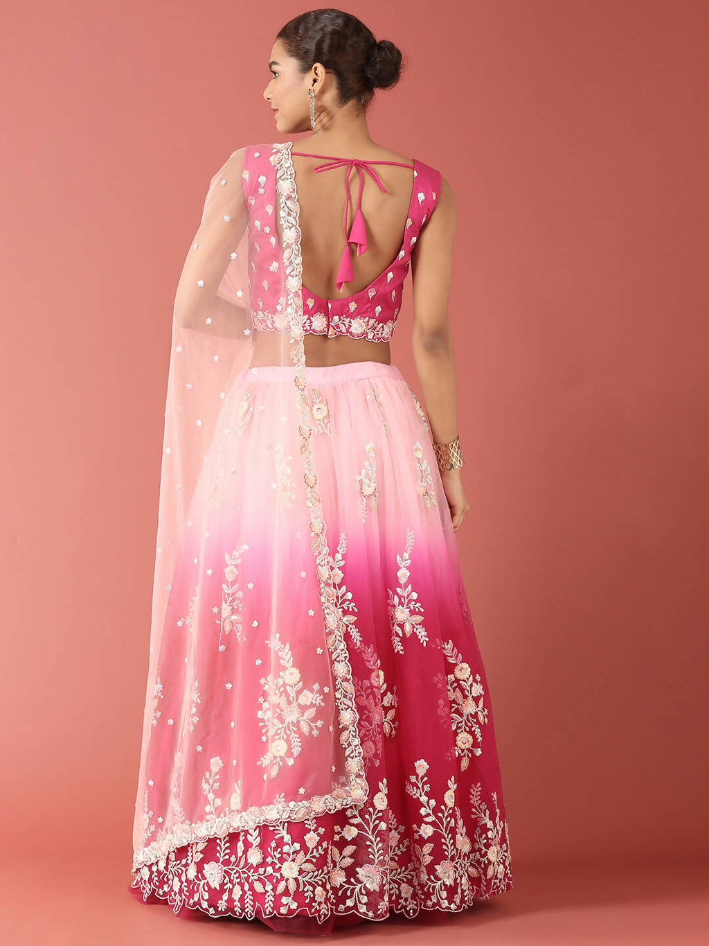 House of Panchhi Rose Tone Shadding Net Sequinse Work Lehenga & Blouse, Dupatta