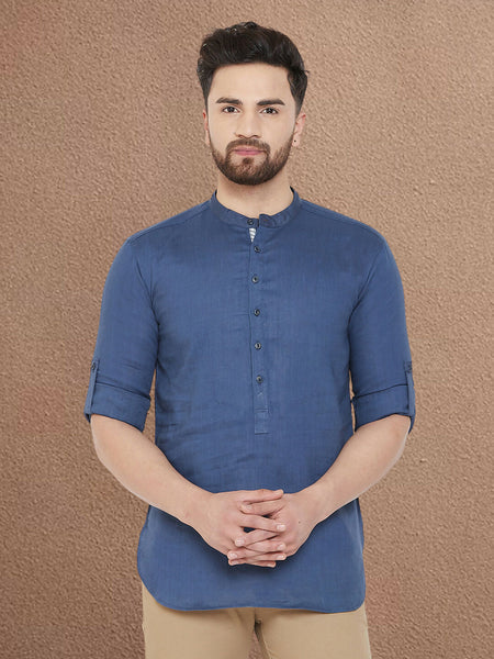 Even Apparels Men's Linen Navy Blue Kurta