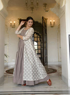 Partywear Designer Digital print Grey Maslin Gown - Anbazaar - Distacart