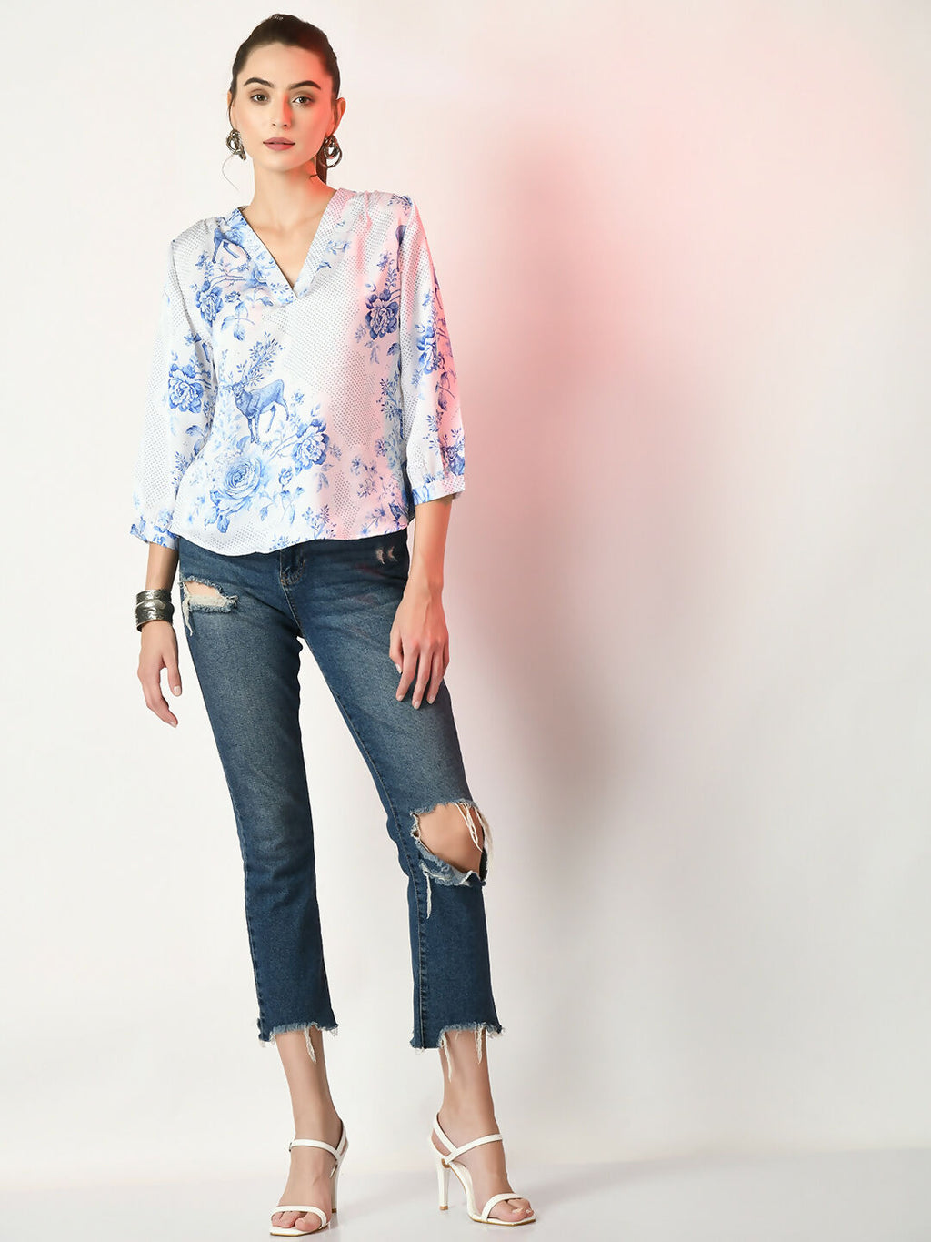 Myshka Women's White Printed Top