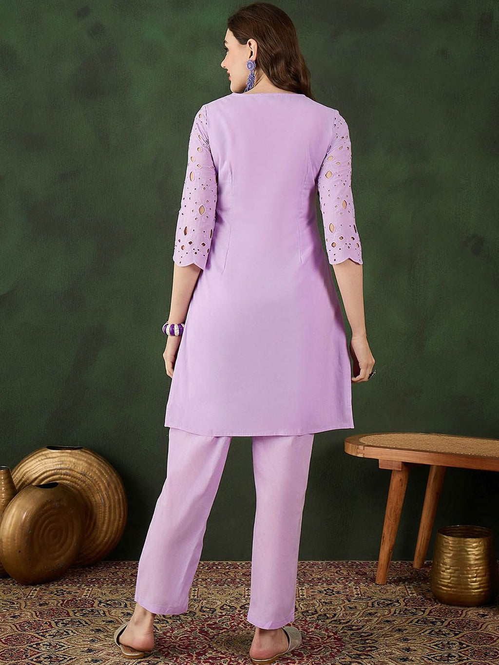 Sangria Embroidered Pure Cotton Kurta & Trousers