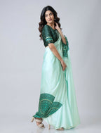 Vastranavya Electric Blue Mandalaa Print Freehand Ready to Wear Saree