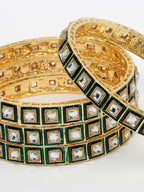 NVR Women's Set Of 4 Gold-Plated Green Kundan-Studded Traditional Bangles - Distacart