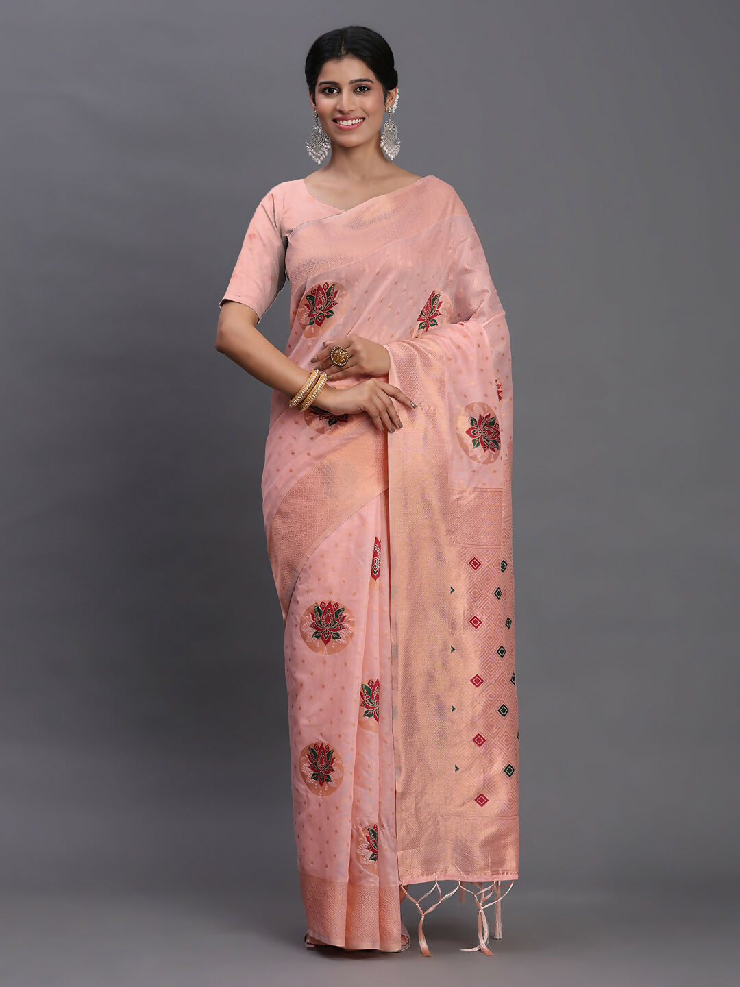 Shree Shyam Fashion Linen Cotton Light Pink Saree - Distacart