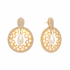 Nuyug 22K Gold Plated Cubic Zirconia Studded Contemporary Moon Shaped Pearl Drop Chandbalis - Distacart