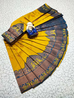 DEIANA'S Beautiful Designer Golden zari Soft Lichi Silk Saree - Yellow