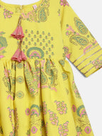 Ahalyaa Mustard Rayon Printed Kids Kurta Palazzo Sets For Kids For Girls