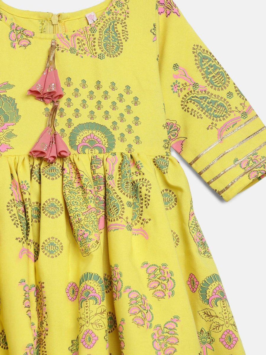 Ahalyaa Mustard Rayon Printed Kids Kurta Palazzo Sets For Kids For Girls