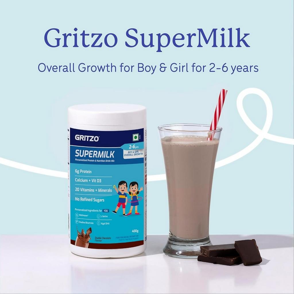 Gritzo SuperMilk Overall Growth (2-6y Boy & Girl) (Double Chocolate) with Super Gummies (Strawberry)