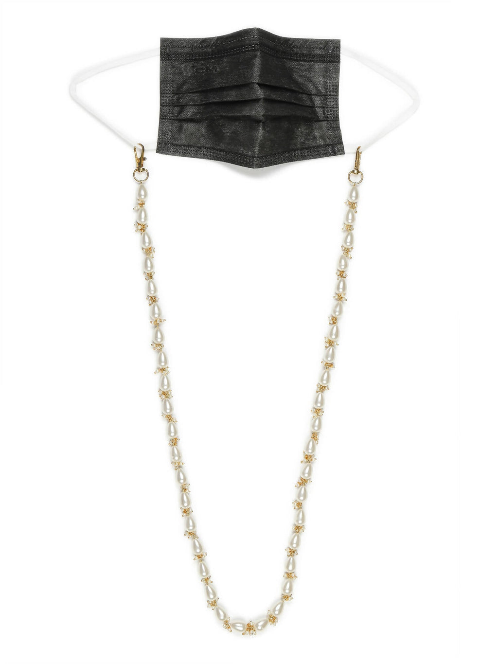 Gold-Toned White Embellished Mask Chain - Ruby Raang - Distacart