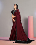 Maroon Dual Tone Silk Georgettesequins Embroidery & Handwork Butta Saree - Norita Hit