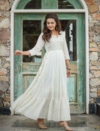 Kaajh Women's Off-White Floral Embroidered Cotton Ethnic Dress - Distacart