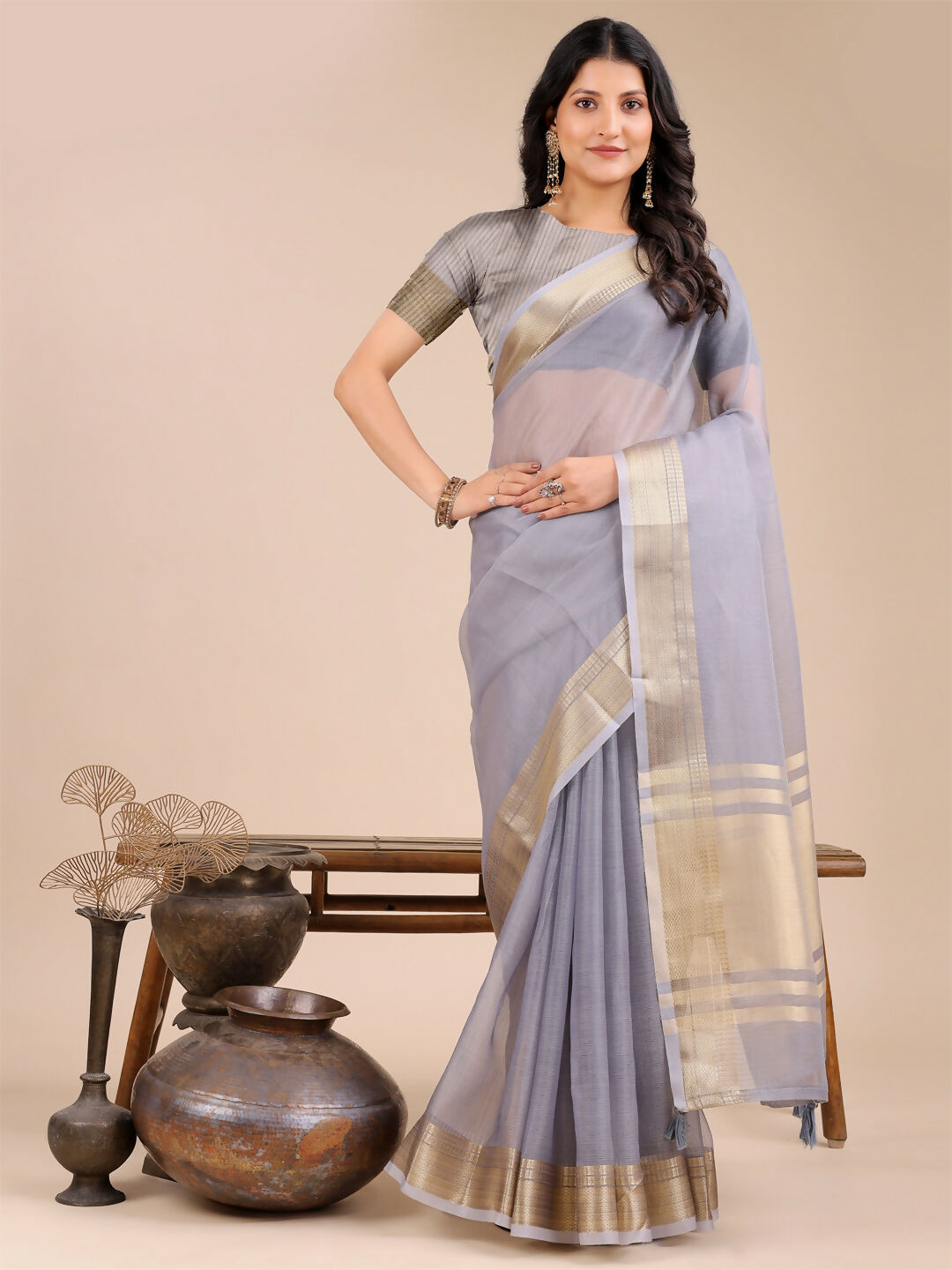 Shree Shyam Fashion Seoul Grey Organza Saree