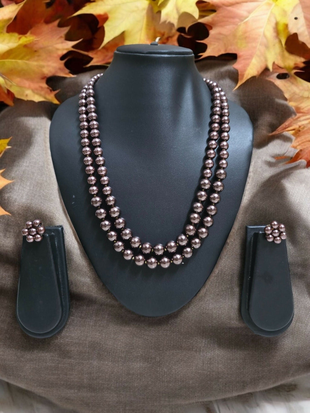 Inhanns Everyday Workwear Pearl Set (Double Layered Pearls) - Chocolate