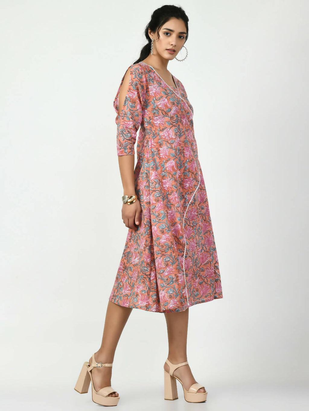 Myshka Women's Multi Floral Printed A-Line Dress - Distacart