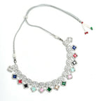 Mominos Fashion Johar Kamal Women Silver-Plated American Diamond Multi Colour Choker Set - Distacart
