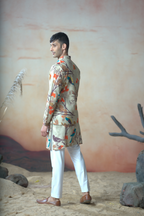 Serenity Bird Themed Print Cotton Nehrujacket Set by Hilo Design