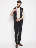 Even Apparels Black Merino Men's Nehru Jacket-Contrast Lining-Inbuilt Pocket Square - Distacart