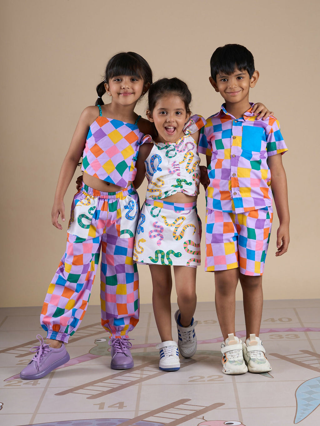 Snakes and Ladders Girls Multi Color Rotary Print Top and Pant Set from Siblings Collection