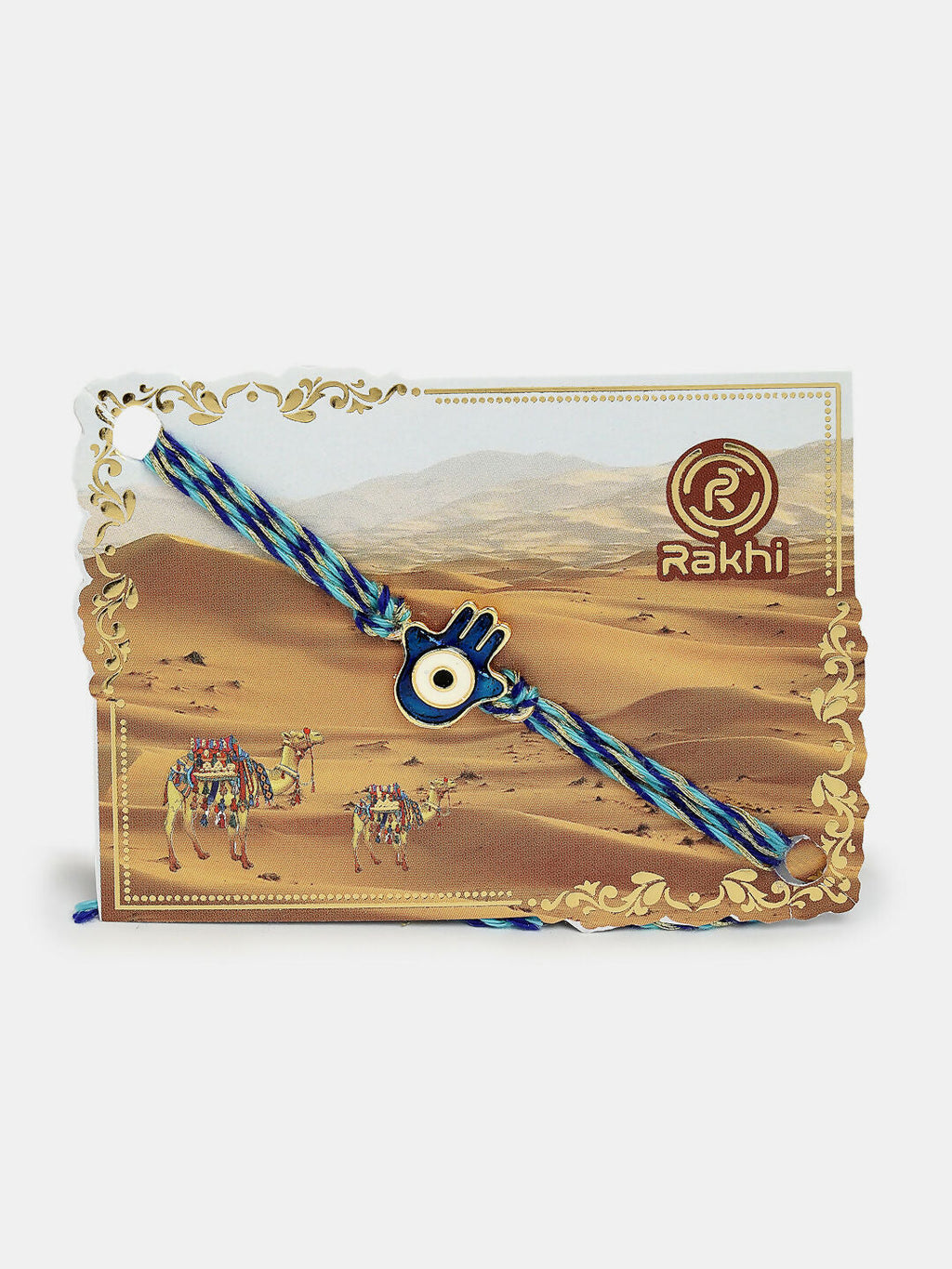 NVR Women & Men Set of 4 Blue Evil Eye Charm Rakhi With Roli Chawal & Chocolate - Distacart