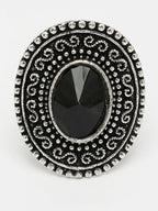 NVR Women's Black Silver-Toned German Silver Adjustable Finger Ring