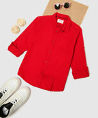 Manet Boys Full Sleeves Solid Shirt - Red