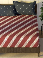 Nautica Noridge Red & White Printed Cotton 160 TC King Bedsheet with 2 Pillow Covers