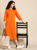 Sangria Women Orange Pure Cotton Kurta with Palazzos