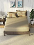 Nautica Brown & Brown Striped Cotton 160 TC King Bedsheet With 2 Pillow Covers