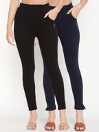 TAG 7 Women Pack of 2 Black & Navy Blue Solid Kurti Pants
