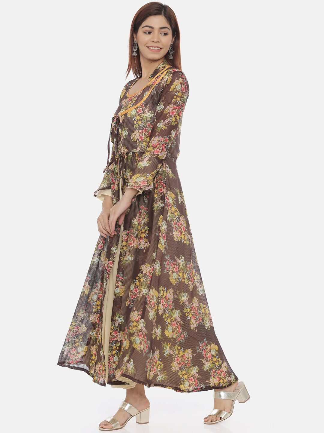 Souchii Women Brown Printed Maxi Dress - Distacart