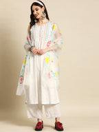 Sangria Women Embroidered Thread Work Pure Cotton Kurta with Palazzos & With Dupatta