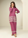 Anaita Magenta Chinon Silk Readymade Co-ords Set with Embroidery Work - Distacart